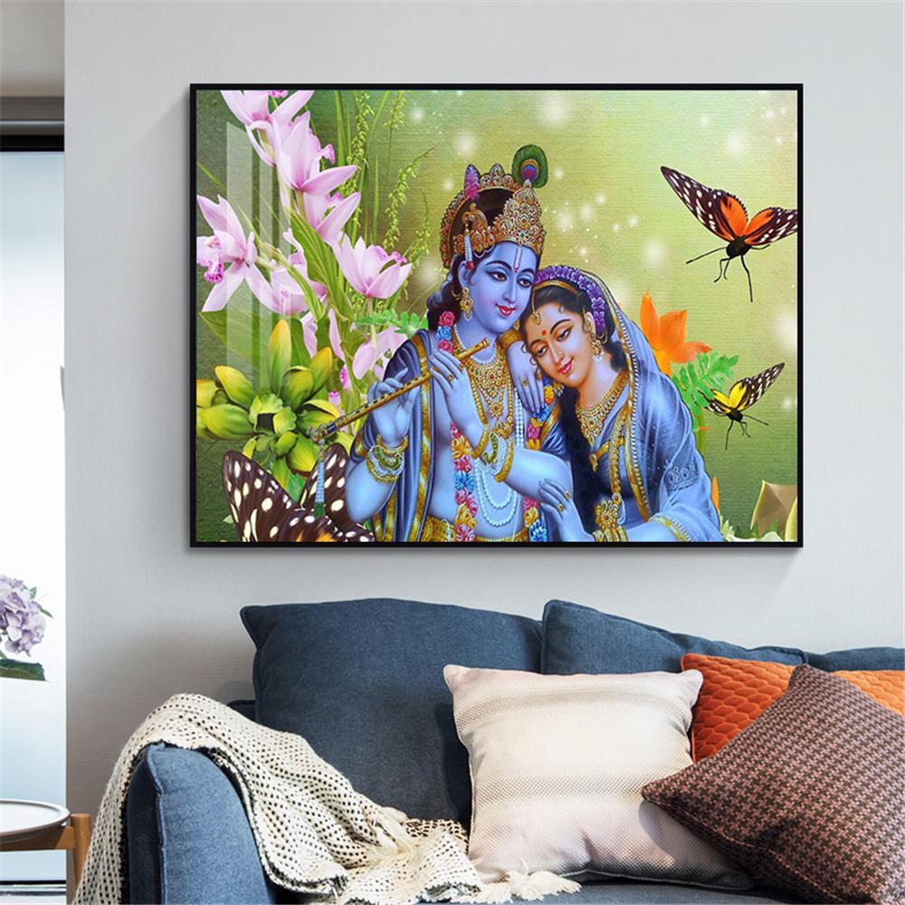 Radha Krishna Canvas Poster Silk Fabric Modern Style Prints Party House Decor Room Religion Canvas Painting On The Wall No Frame