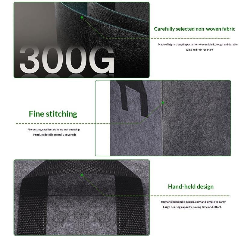 Rectangular Plant Grow Bag With Handles Non Woven Fabric Pot for Home Gardening