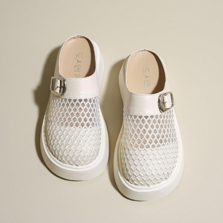 Baotou Half Slippers Women's Outer Wear 2025 Summer New Mesh Breathable Women's Shoes Hole Sandals Platform Beach Slippers