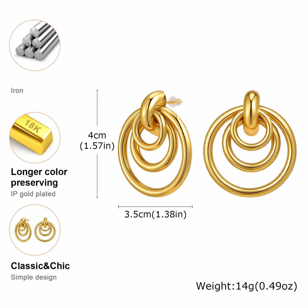 18k Gold Plated Multiple-layer Circular Earrings For Women, Exaggerated Drop Earrings, Geometric Jewelry Gift