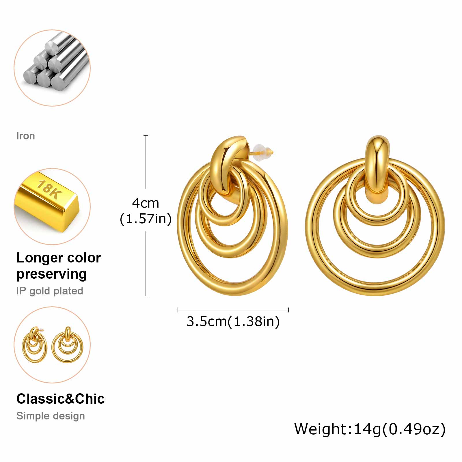 Knot Stud Earrings, Link Circle Geometri Chunky Earrings for Women, Gold Plated Knot Love Jewelry