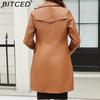 BITCED Long-Length Leather Coat Spring/Autumn Long-Sleeved Leather Trench Coat Stylish British-Style Outerwear Polo Neck Single-Breasted
