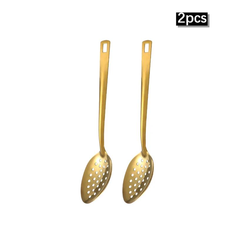 

2/6pcs Stainless steel kitchenware set home creative Korean golden soup spoon colander hot pot spoon kitchen cooking frying