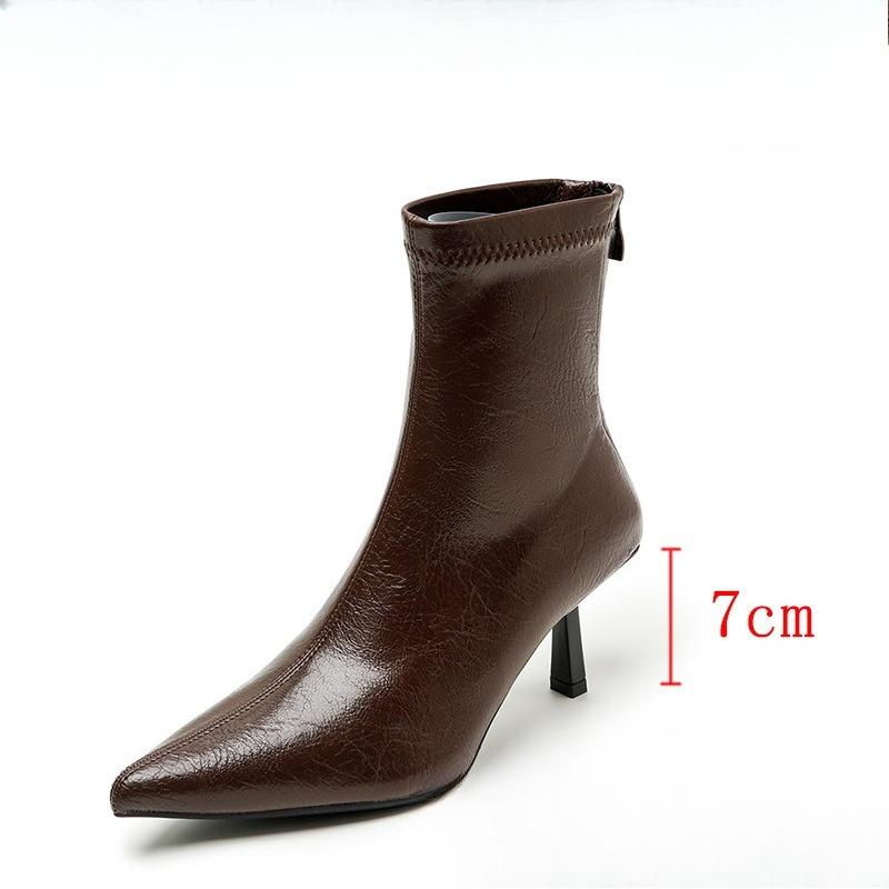 Fashion Pointed toe stiletto short boots for women 2025 autumn and winter new slim boots back zipper French Chelsea stretch short boots