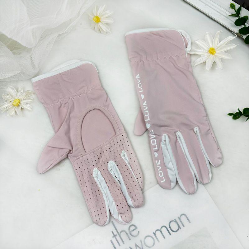 Ice Silk Sun Protection Gloves Women Summer Thin Breathable Palm Hollow Riding UV Protection Non-Slip Touch Screen