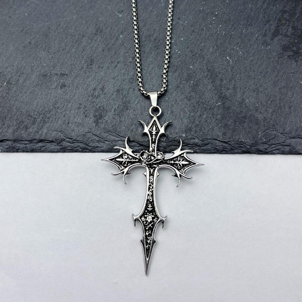 1 Stück Gothic Doppelseitiger Kreuz Anhänger Halskette Nischen Persönlichkeits Design Hip Hop Retro Punk Accessoires