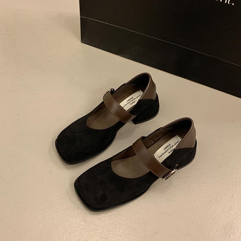 French Retro Leopard Print Thick Heel Single Shoes Women's 2025 Autumn New One-word Buckle Mary Jane Doudou Shoes with Skirt Batch