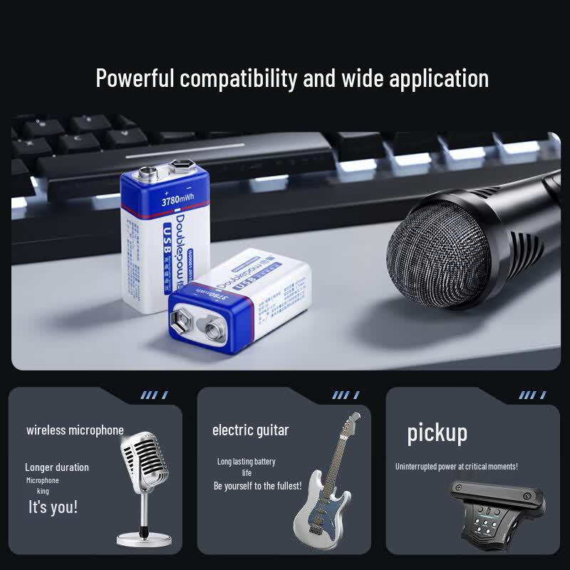Doublepow 9V Type-C USB Rechargeable Lithium Battery CN plug (adapter included)