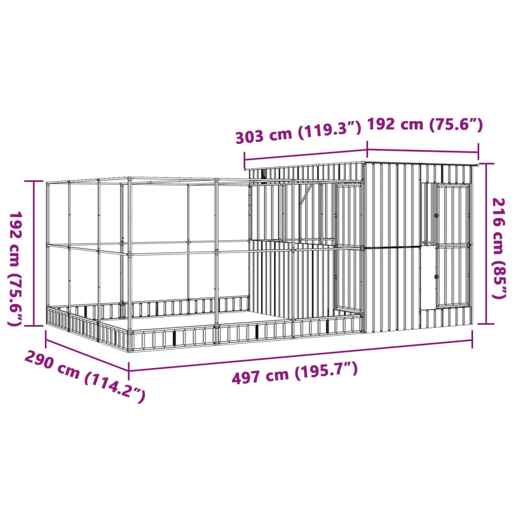 Vidaxl Aviary with Extension, Silver, 497X303X216 Cm, Steel