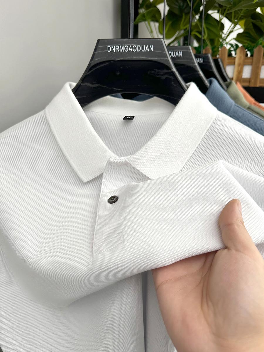 New Summer Short-Sleeved Pure Cotton Polo Shirt  Style Solid Color Casual Lapel T-Shirt for Men Breathable Short Sleeve Polo Shirt Men s Casual Top M белый