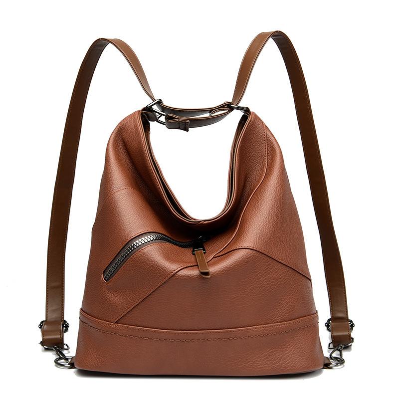 New soft leather multi-functional double shoulder single shoulder messenger bag casual large capacity women's large bag