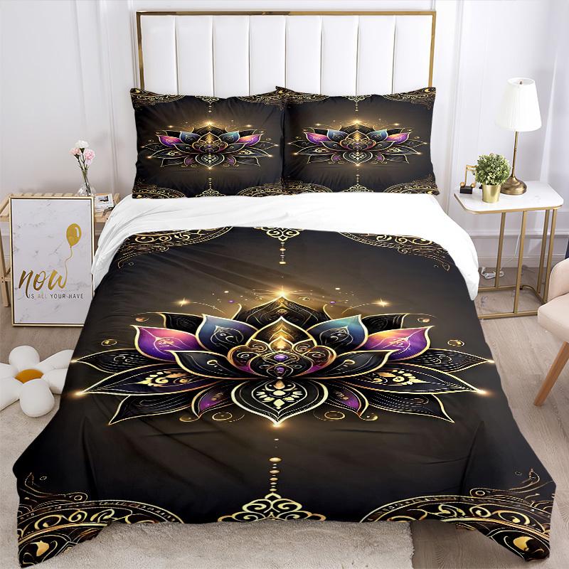 3pcs Lotus Mandala Bedding Set. Soft and Comfortable with No Core Included (1x Duvet Cover + 2x Pillow Covers) Yy251009261