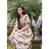 Französisches Vintage Blumen Puffärmel Urlaubskleid