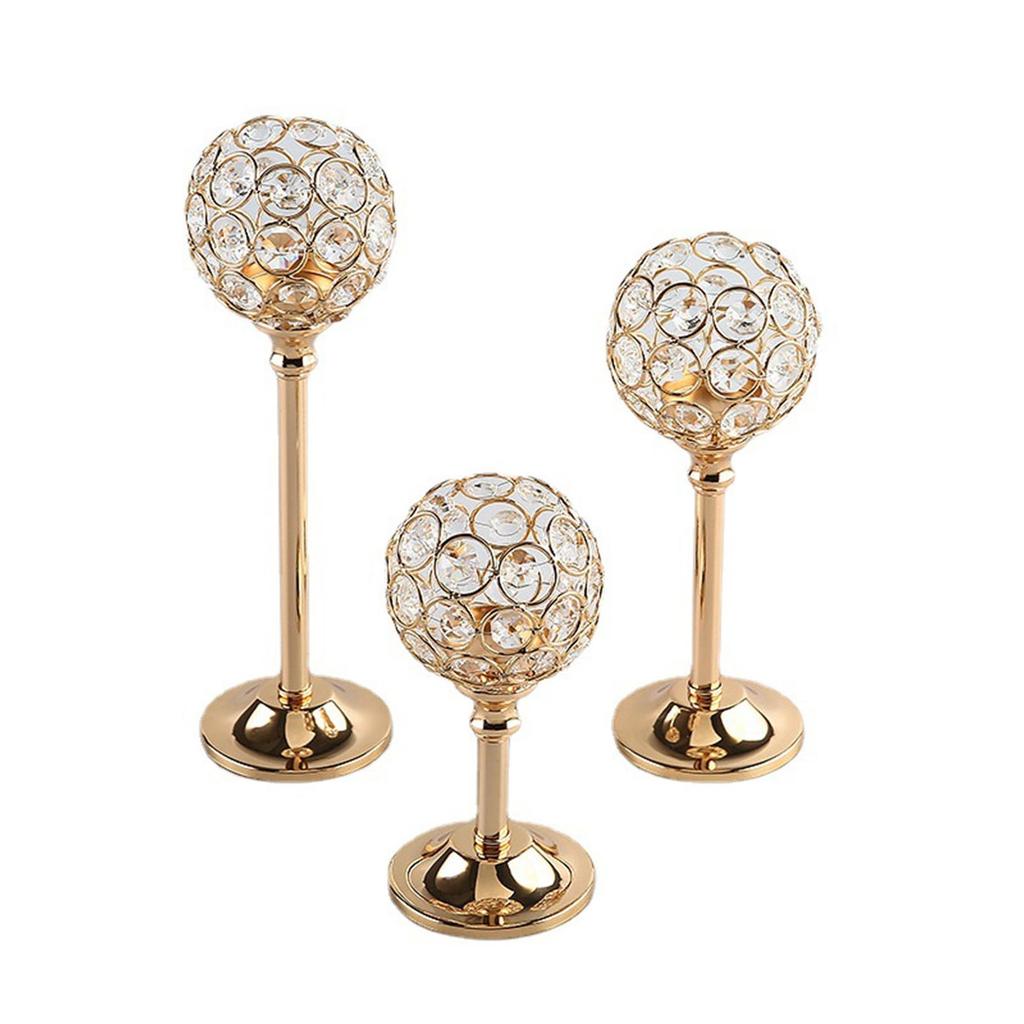 Gold Crystal Candle Holder Modern Tealight Candlestick Christmas Party Candle Stand Wedding Dinning Table Centerpiece