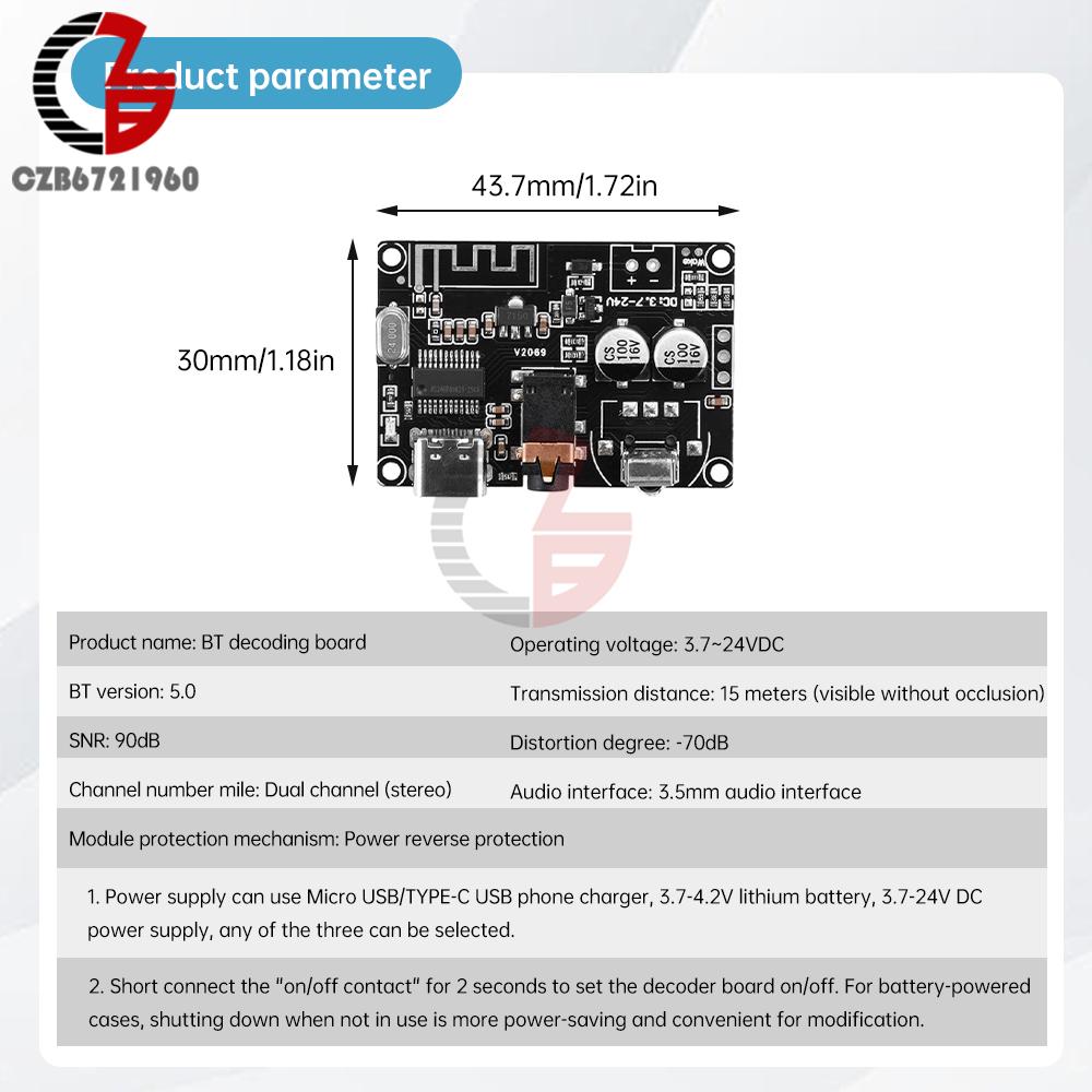 Bluetooth Audio Receiver board DC 3.7-24V Bluetooth 5.0 MP3 Lossless Decoder Board Remote Control Stereo Audio Music Module