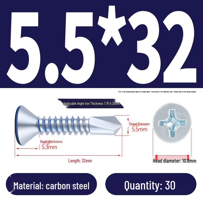 Phillips Flat Head Blue Zinc Plated Stainless Steel Self-Drilling & Self-Tapping Screws M3.9-M5.5