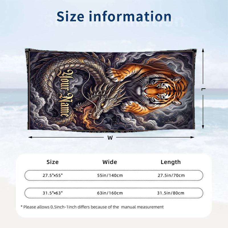 Dragon Phoenix Theme Beach Towel Personalized Custom Name & Text Soft Quick Dry Beach Towel for Swimming Travel