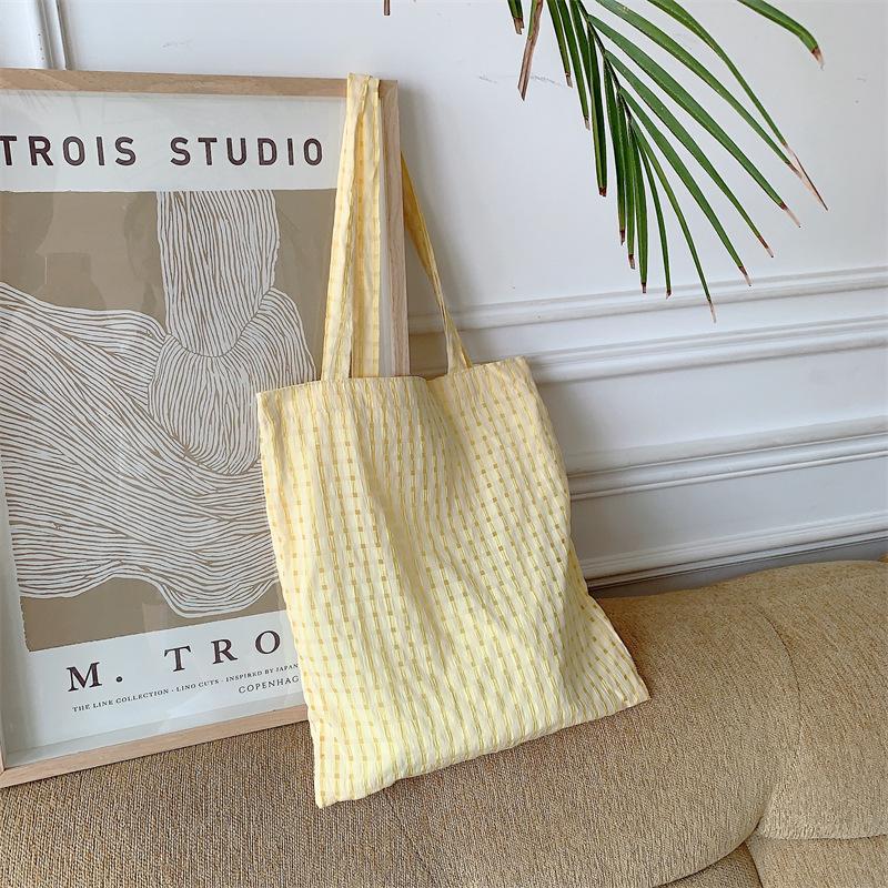 Summer new fairy bag yellow bubble plaid shoulder bag Japanese small fresh student cloth bag thin