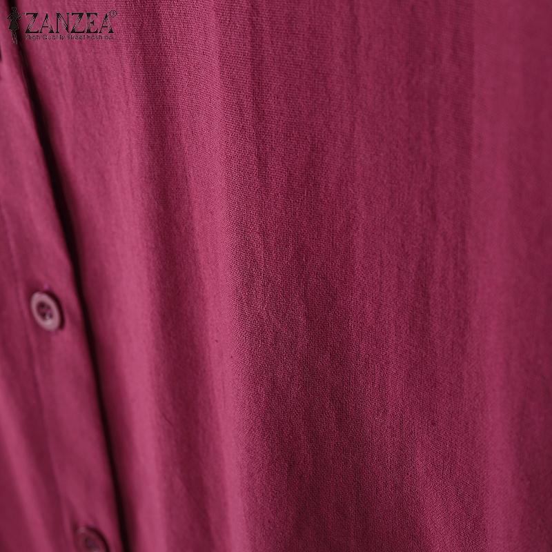 ZANZEA Blusa de Algodón Casual para Mujer con Cuello Vuelto, Manga 3/4 Suelta