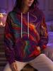 Modne Damskie Bluzy z Kapturem z Nadrukiem 3D Casualowe Bluzy Jesienne Oversize z Długim Rękawem Bluzy z Kapturem