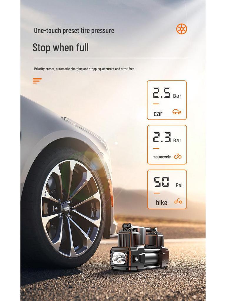 12V Hochleistungs-Doppelzylinder Tragbare Auto-Reifenluftpumpe