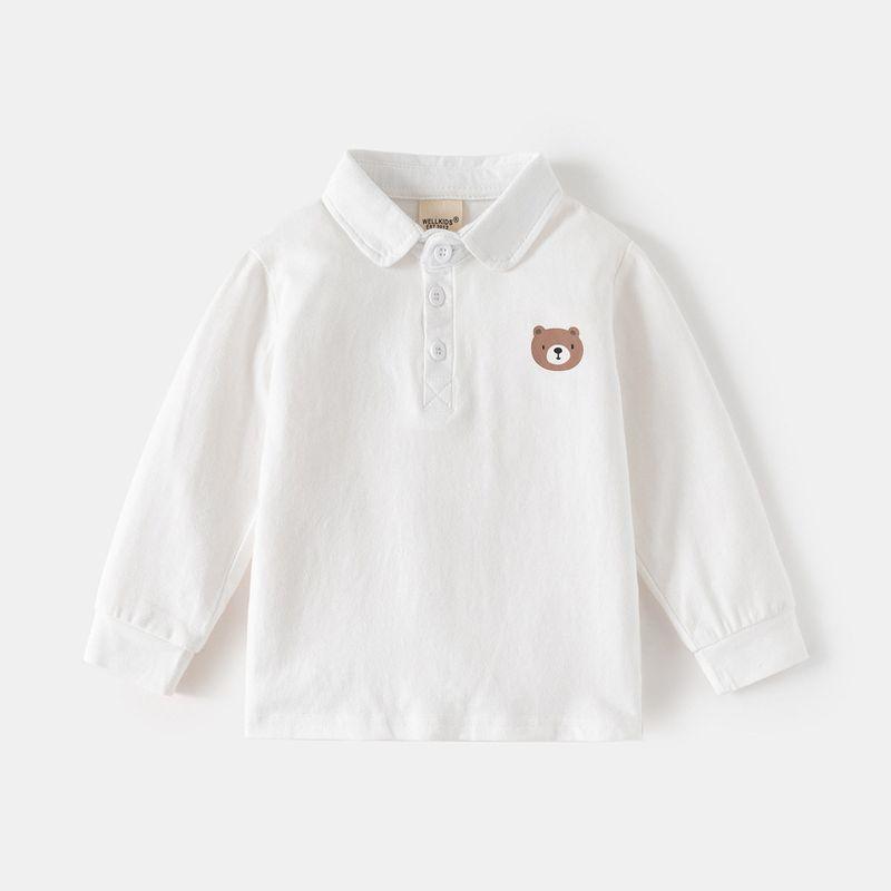Children's Clothing Boys' Lapel Underwear Blouse Babies' Long Sleeve T-shirt Spring and Autumn Baby Boys' Polo Shirt Print Bear Tops