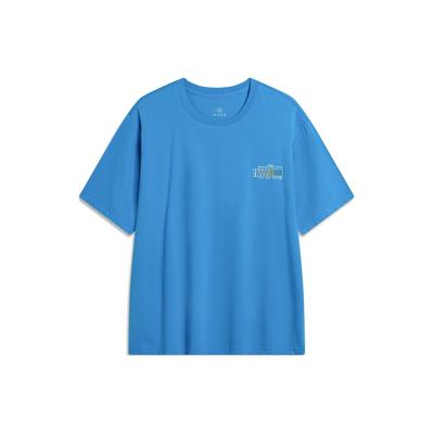 Wade Series Buchstaben-Print Rundhals-Pullover Bequemes Lockeres Kurzarm-T-Shirt Herren Tops Galaxy-Blau AHSU363-6