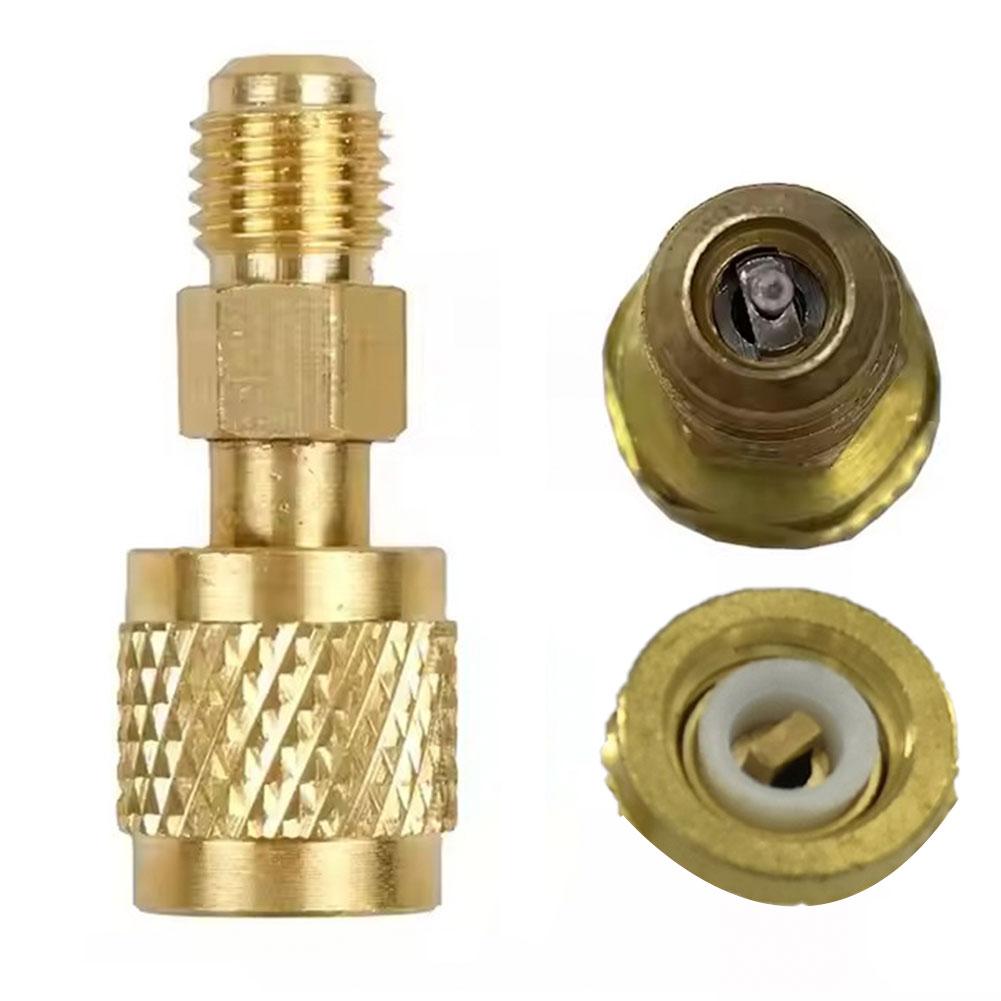 2Pcs AC Refrigerant Adapter SAE External Thread 1/4 Adapter To Charging Hose Pump Brass 5/16 SAE For R410 Valve System