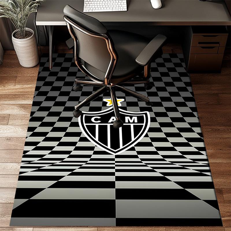 Black And White Stripes With Shield Printed Office Carpet Chair Cushion Entryway Rug, Rugs for Living Room, Bedroom Christmas gifts
