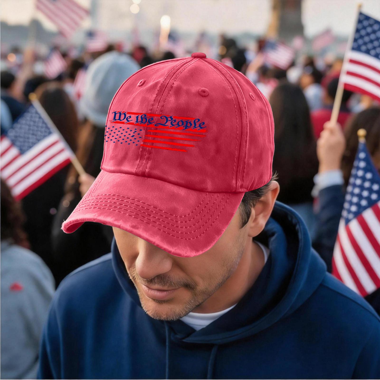 Vintage Washed Casual Baseball Cap Adjustable Strapback Hat with Flag and Lettering Embroidery for Men and Women One Size