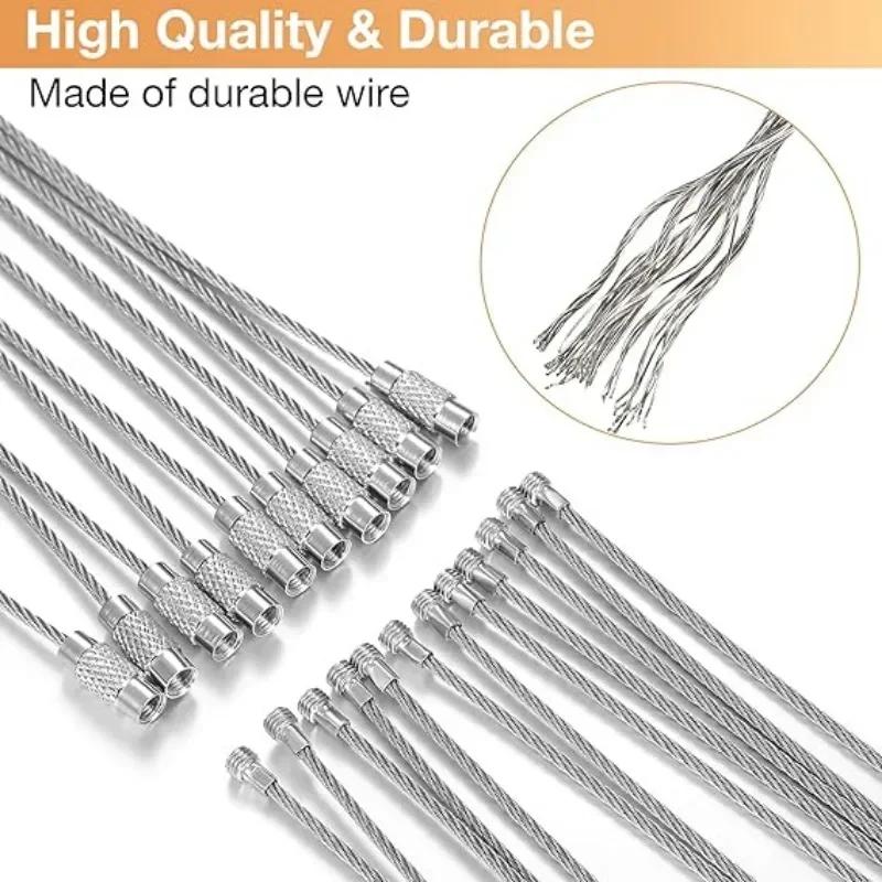 Stainless Steel Wire Cable Loop Screw Lock Gadget Ring Key Keyring Circle Metal Keychain Tag Ropes Camp Hanging Tool Hardware
