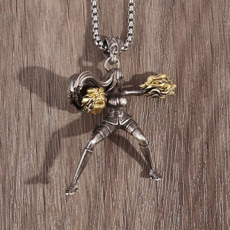 Hip Hop Violent Double Dragon Fist Sailor Moon Pendant Necklace for Men Women Personality Animation Character Jewelry
