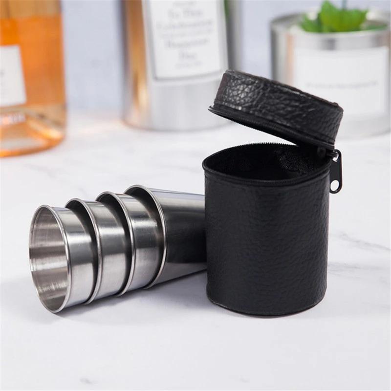 4/6Pcs Stainless Steel Cups Polished 30ML Mini Shot Glass Beer Cup Metal Wine Cup Milk Mugs Camping Hiking Portable Cup Set