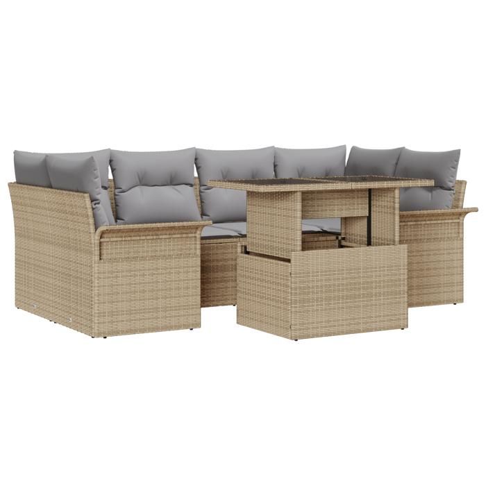 Ensemble de canapé de jardin vidaXL de 7 pièces avec coussins en beige, Poly Rattan, Canapé de jardin 2 places vidaXL avec 3356953