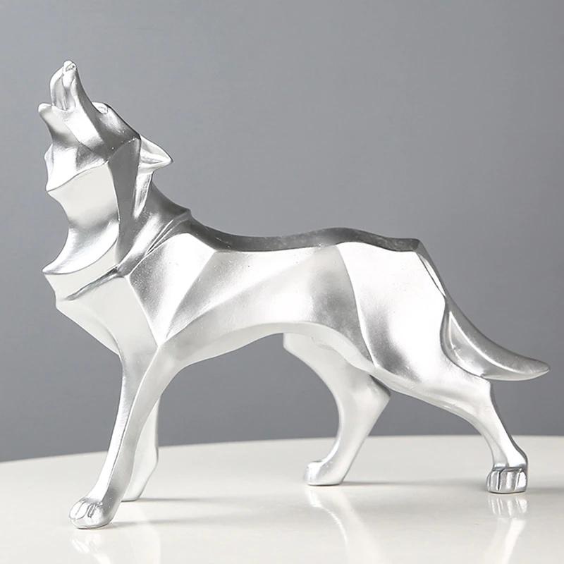 

Modern Abstract Wolf Figurine - Geometric Animal Statue for Home or Office Resin Wolf Sculpture Handicraft серебряный