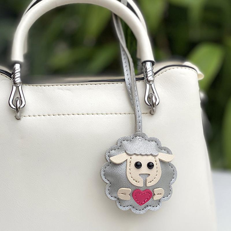 Lamb Keychain Pu Leather Animals Keyring Hanging Ornament Backpack Handbag Charm Gift For Men Women Korean Bag Charms