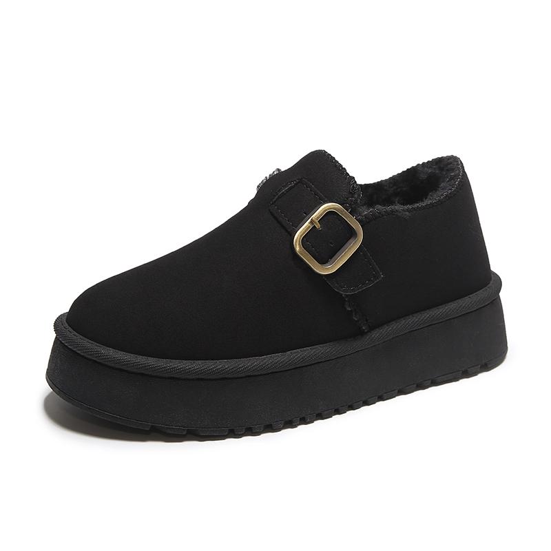 Fashion Women Suede Mules Platform Flats Boston 2024 Fashion Retro Outdoor Snow Boot Winter New Comfort House Shoe Plush Thick Cotton