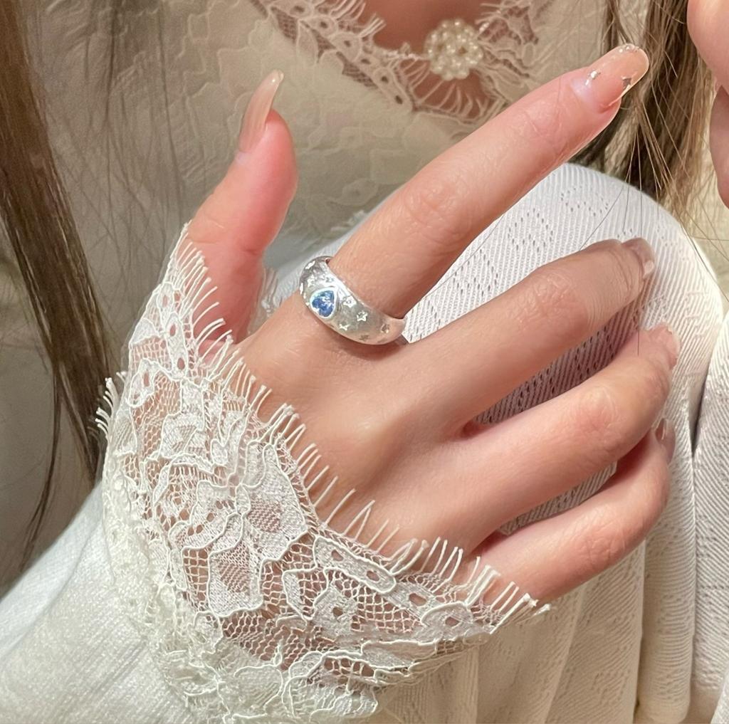 925 Sterling Silver Rings for Women Couple Minimalist Handmade Simple BLue Heart CZ Ring Fine Jewelry Gift Prevent Allergy