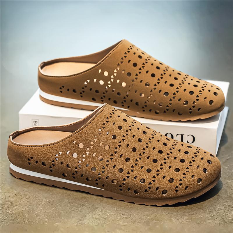 

Hollow Out Mules for Men Half Shoes Closed Toe Slip On Flat Sneakers Open Back Casual Shoes Loafers Slippers Summer Non-Slip 39