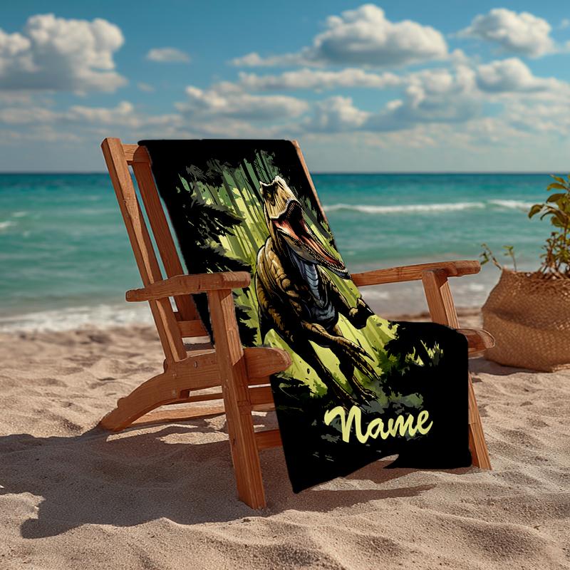 Personalisierbares Ultra-Weiches Strandtuch mit Dinosaurier-Thema, Ideal für Pool - Camping, Tauchen - Perfekter Reisebegleiter, Lebendiges Strandtuch.