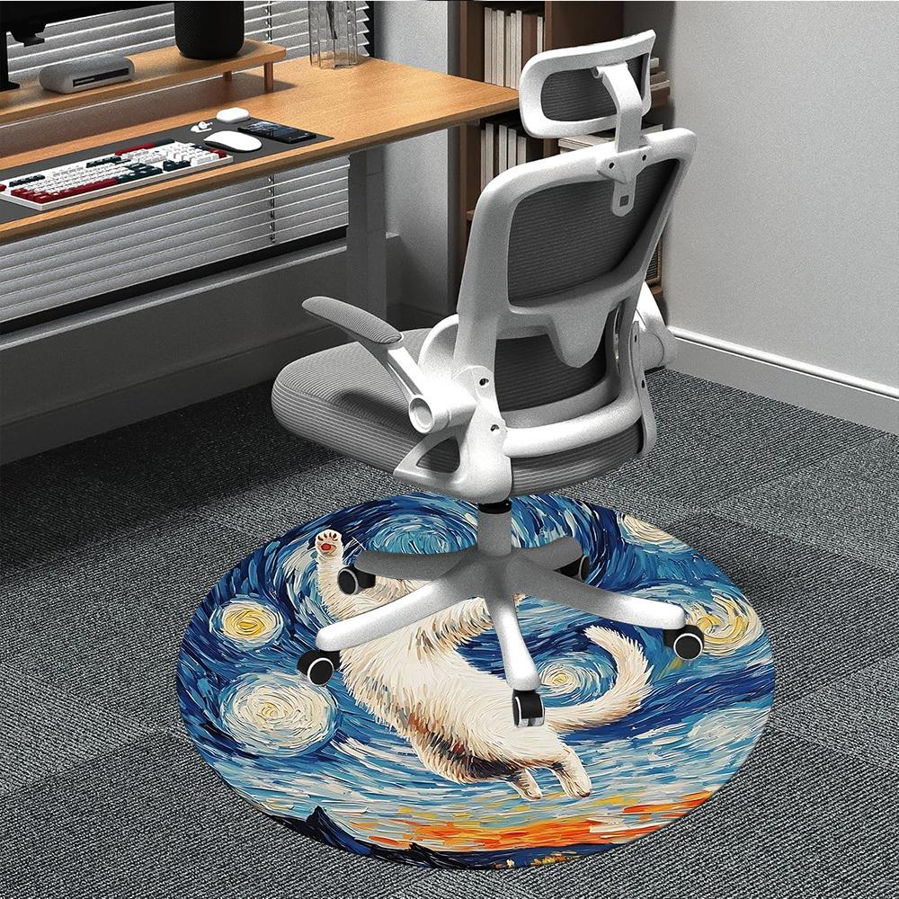 1pc Cat Night Sky Office Round Area Rug, Under Office Chairs Bedroom Living Room Home Decor, Room Deco, Available in Various Sizes