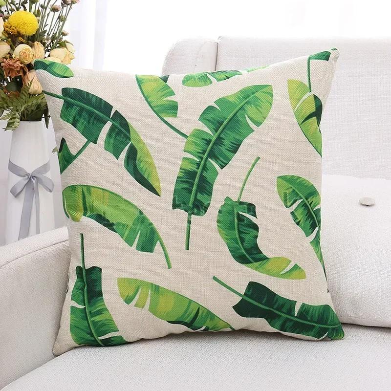 Green Plants and Flowers Cotton and Linen Pillow Customized Linen Car Pillow Sofa Pillow Cover Home Decoration