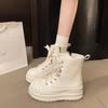 Imitation leather thick baseplate shoes women's autumn 2025 new versatile velvet round head lace-up side zipper casual bread shoes