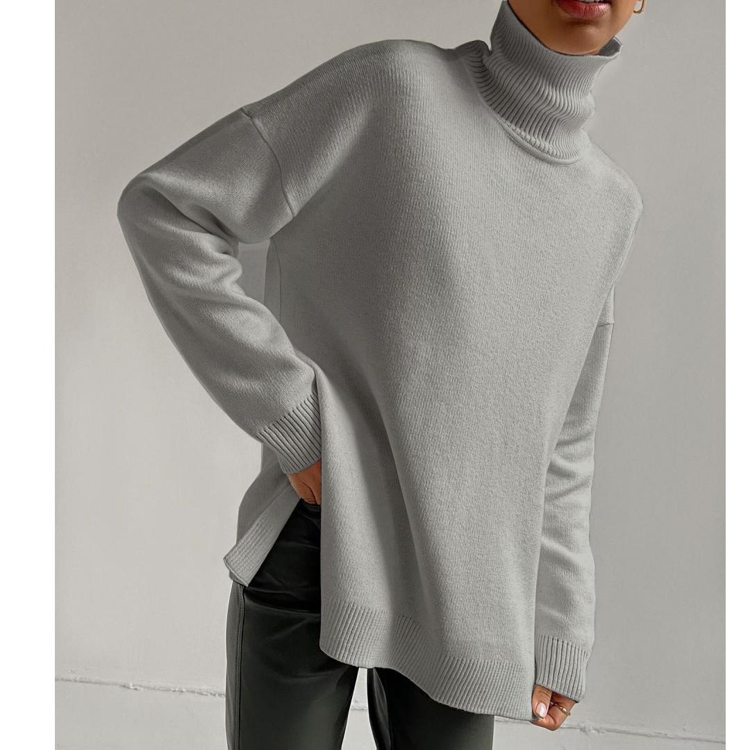 Популярный вязаный свитер, водолазка, зимний однотонный свободный теплый джемпер L