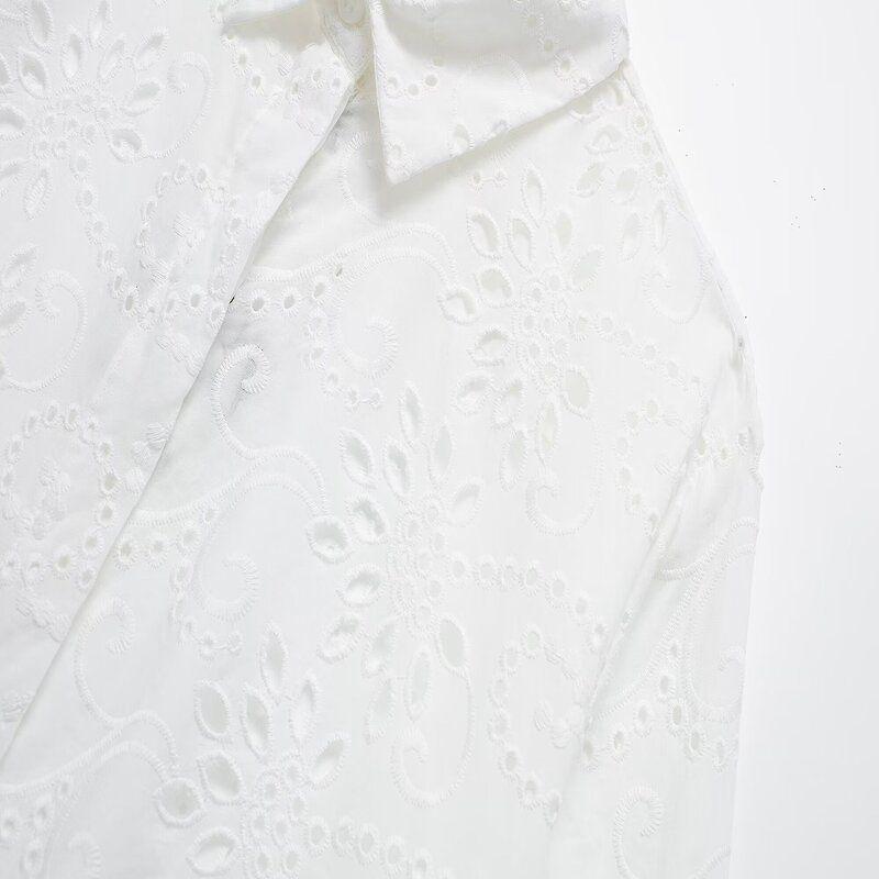 Fashion Style 2024 Spring New Arrival Women's Stylish Easiest for Match Slim Looking Cut Out Embroider Shirt 4877071 250