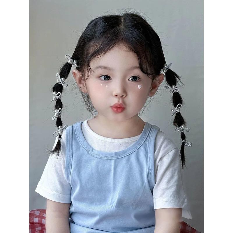 10pcs/set Girl's Sweet Silver Headband, Colorful Bow Tie, Elastic and Undamaged Headband, Cute Hair Accessory, Small Headband