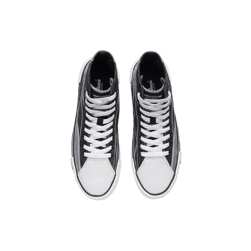 Li Ning Wave Canvas Hi Lightweight Anti Slip High Top Skateboard Shoes Women's Black White AECR012-2