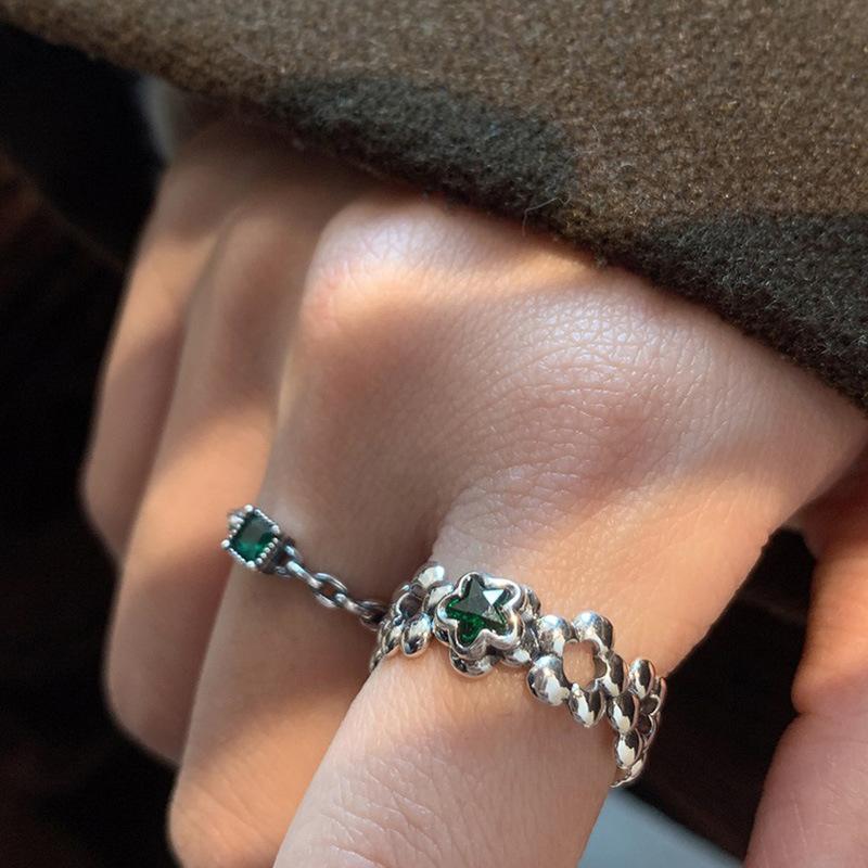 925 Sterling Silver Square Green Zircon Adjustable Rings For Women Wedding Engagement Jewelry Accessories Jewellery Moneys 925