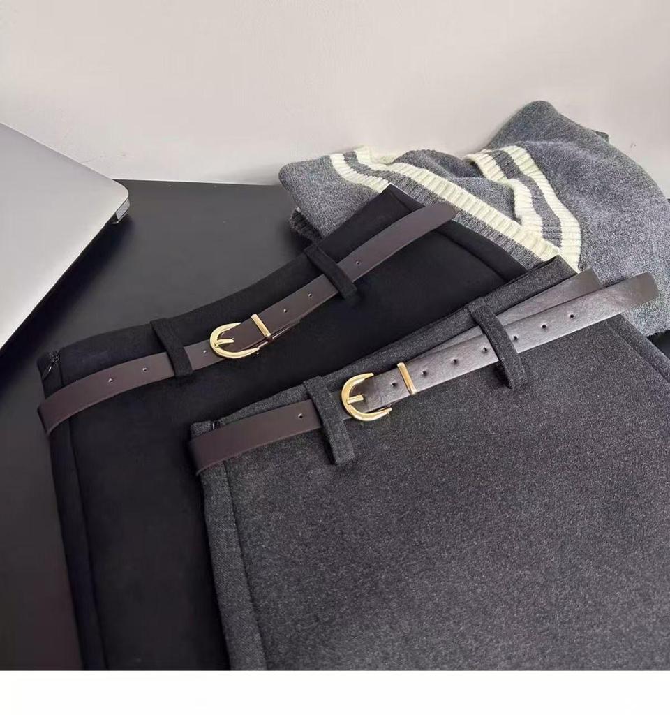 Gray Wool Blend High-Waist A-Line Skirt: Women's Autumn/Winter Slimming, Versatile, Anti-Exposure Design