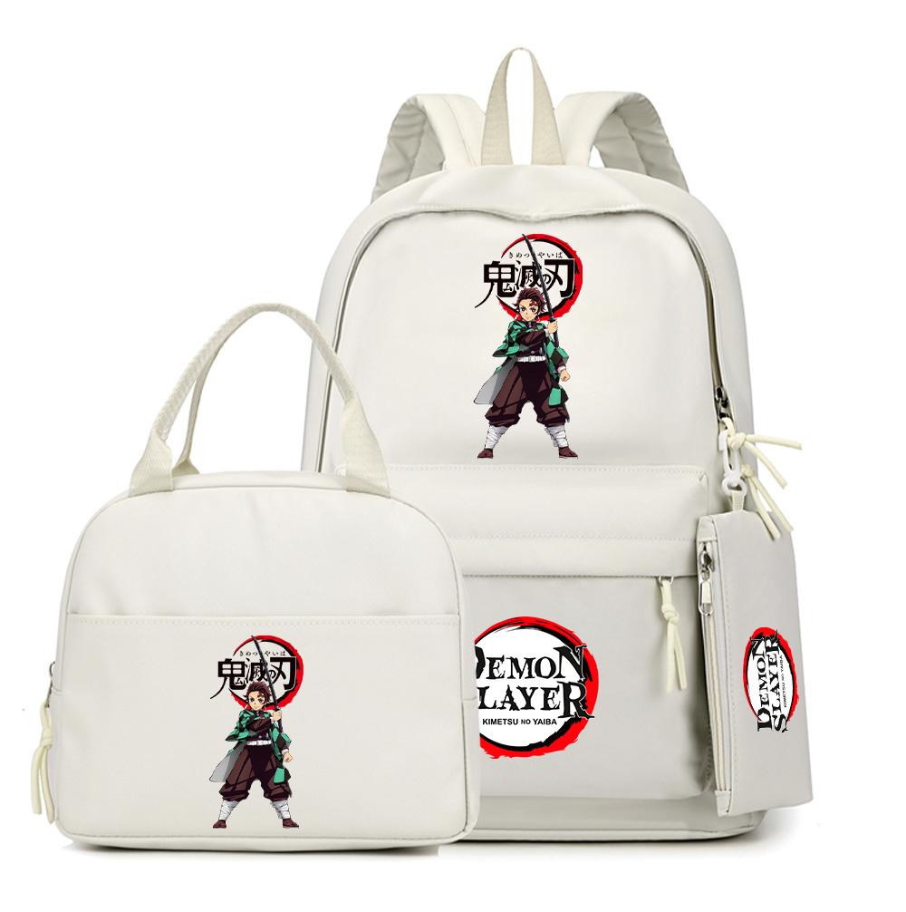 3Pcs/set Anime Demon Slayer Printed Backpack Lunch Bag Pencil Case for Children Student Schoolbag Large Capacity Waterproof Travel Bag